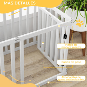 Parque para Perros de 6 Paneles 60x70 cm Valla para Mascotas Plegable de Pino con Puerta Pies de Goma Antideslizantes y Forma Personalizable para Pasillos Escaleras Blanco