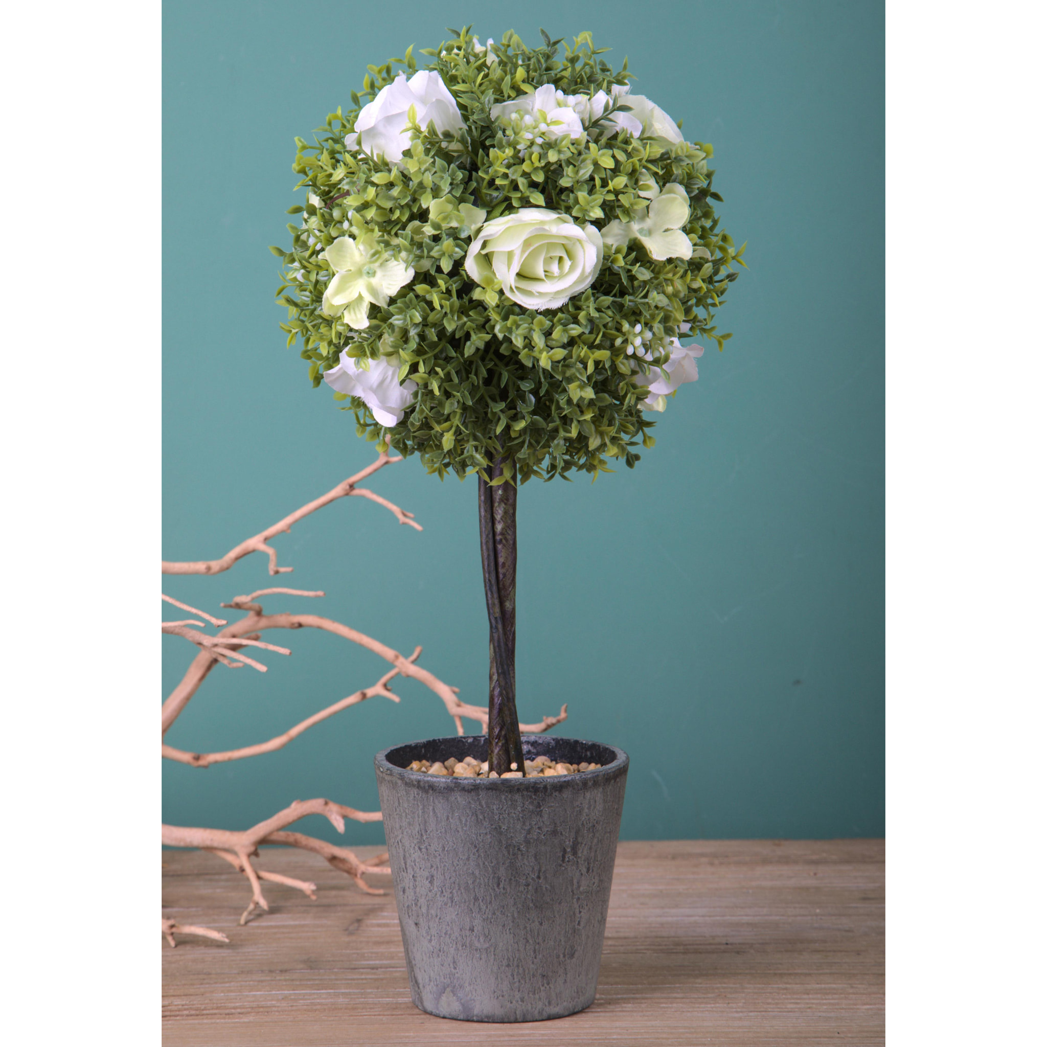 Rose Su Topiary. Altezza 27,5 Cm - Pezzi 1 - 17X27,5X12cm - Colore: Bianco - Bianchi Dino - Piante Artificiali