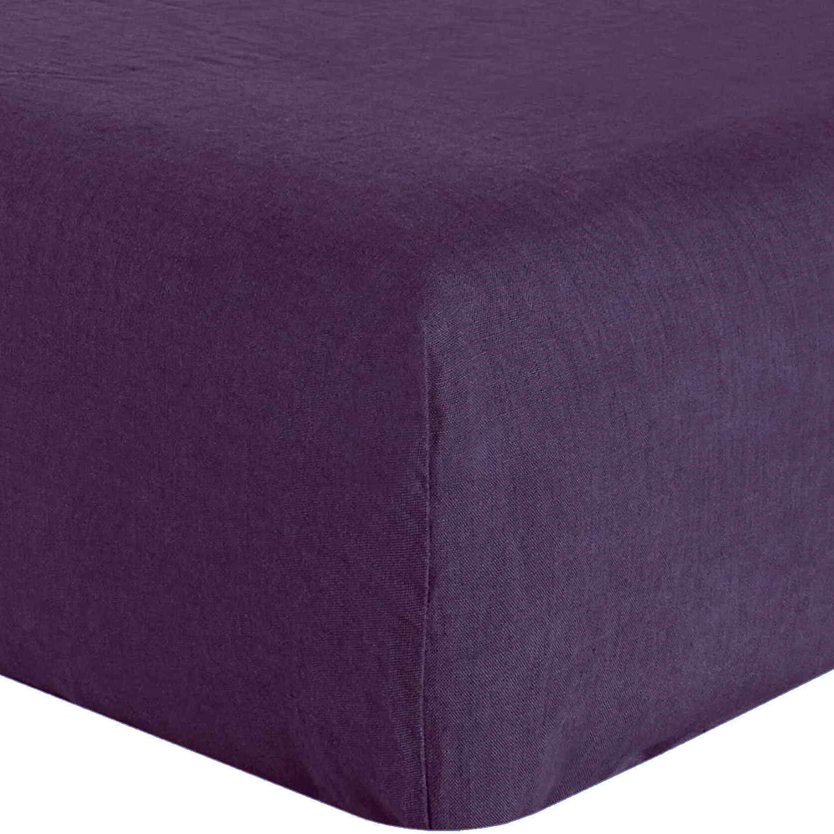Drap Housse - Bonnet:40cm 100%lin LavÉ Prune