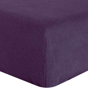 Drap Housse - Bonnet:40cm 100%lin LavÉ Prune