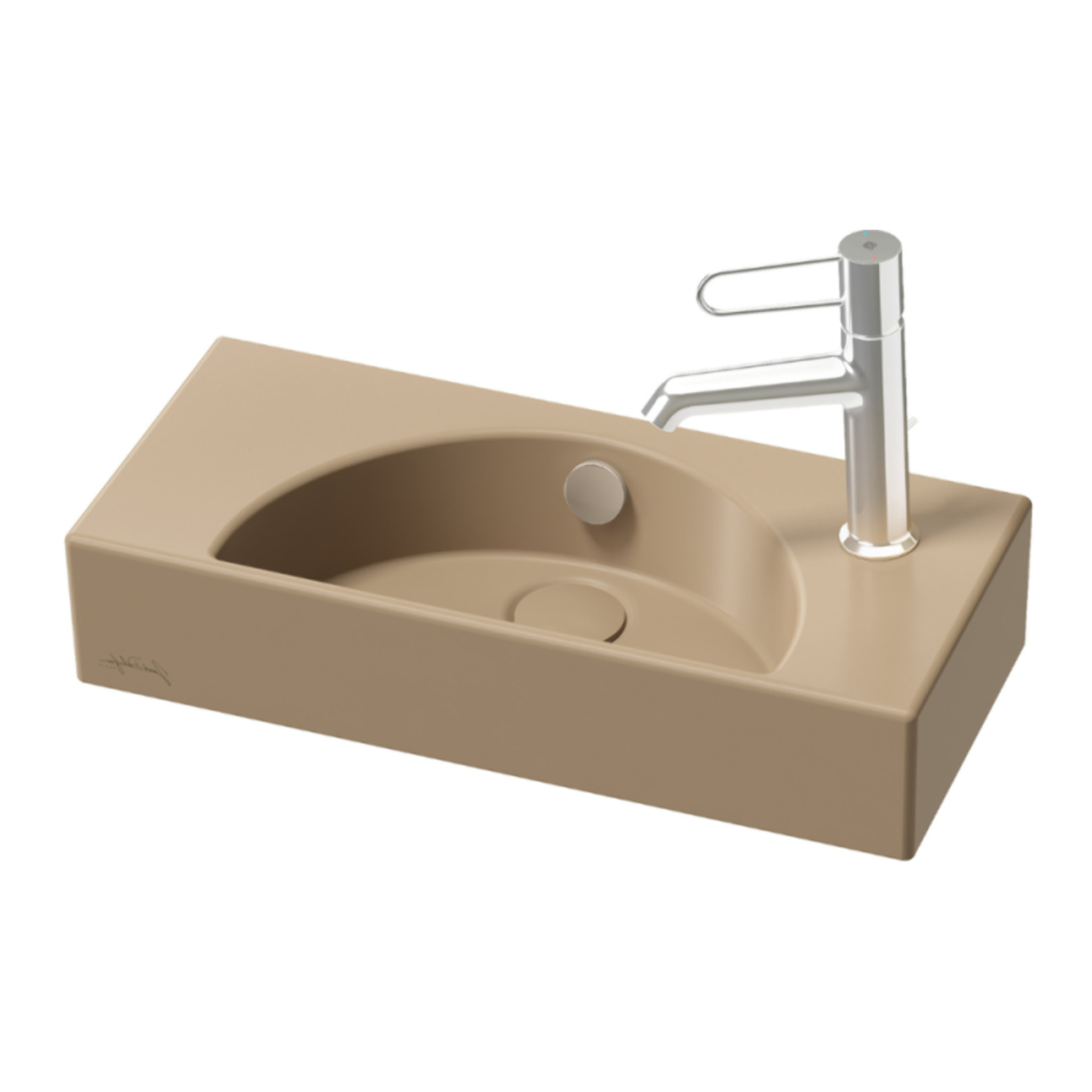 Lave-mains compact 50 cm Odéon Rive Gauche 1 trou de robinetterie à droite caramel satiné