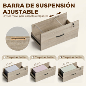 Cajonera Escritorio con Estantería, Mueble Archivador con 2 Cajones, Encimera para Impresora, Cerradura, para A4 Letter Legal, para Oficina, Estudio, Roble