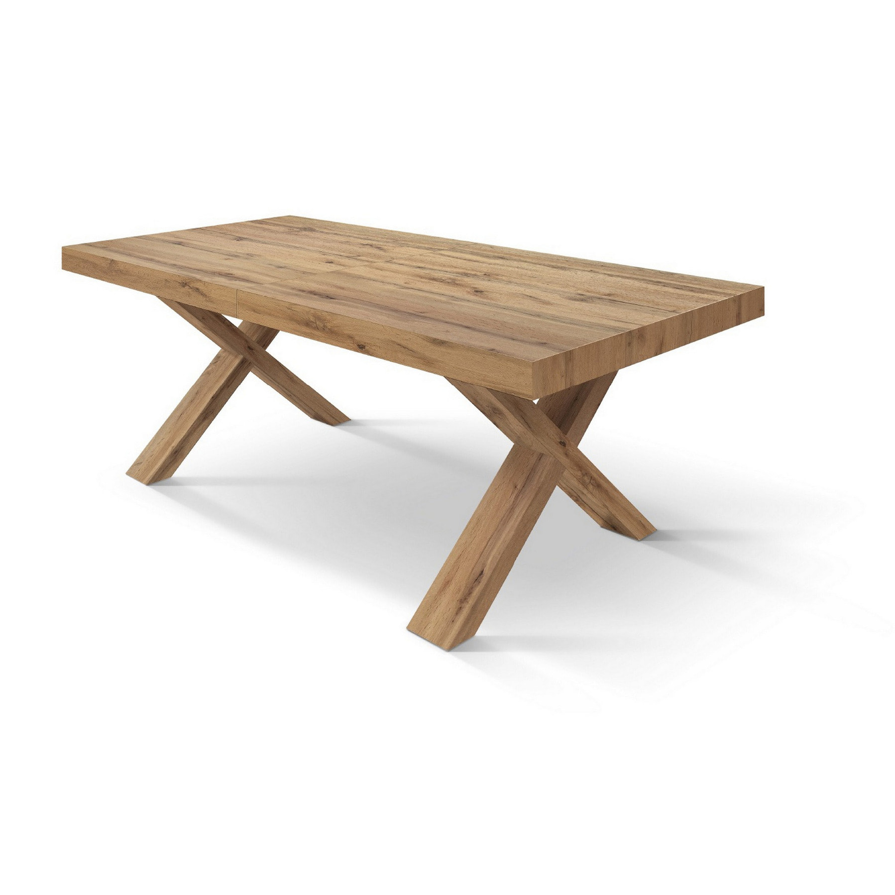Tavolo allungabile AMALFI in legno effetto rovere rustico e gambe a X bianche, allungabile 180x90 cm - 260x90 cm