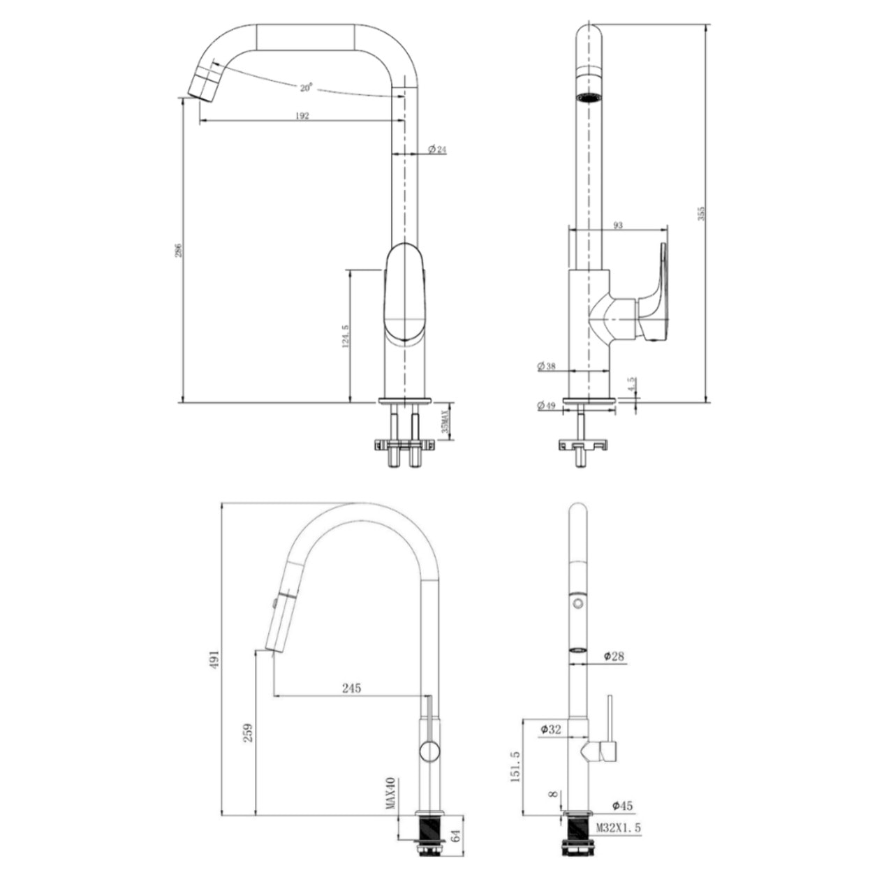 set mitigeur lavabo avec bras pivotant + mitigeur cuisine douchette extractible 2 jets, bras pivotant, chrome (SATBSD2280LCR)