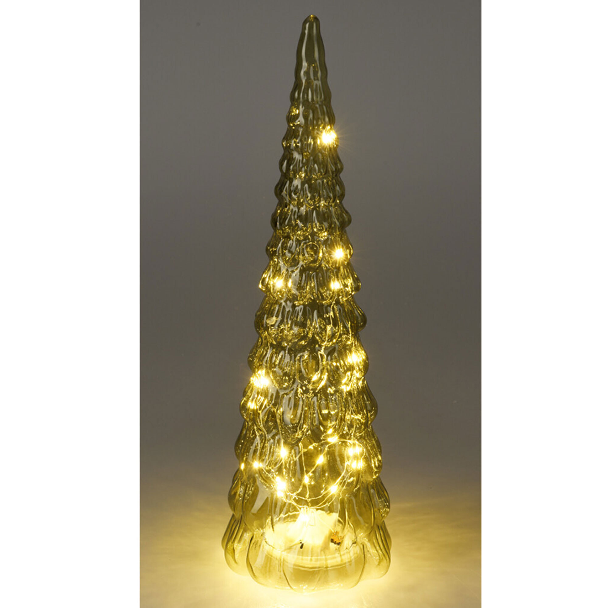 Árbol de navidad con decoración led verde y cable metálico - altura 38 cm