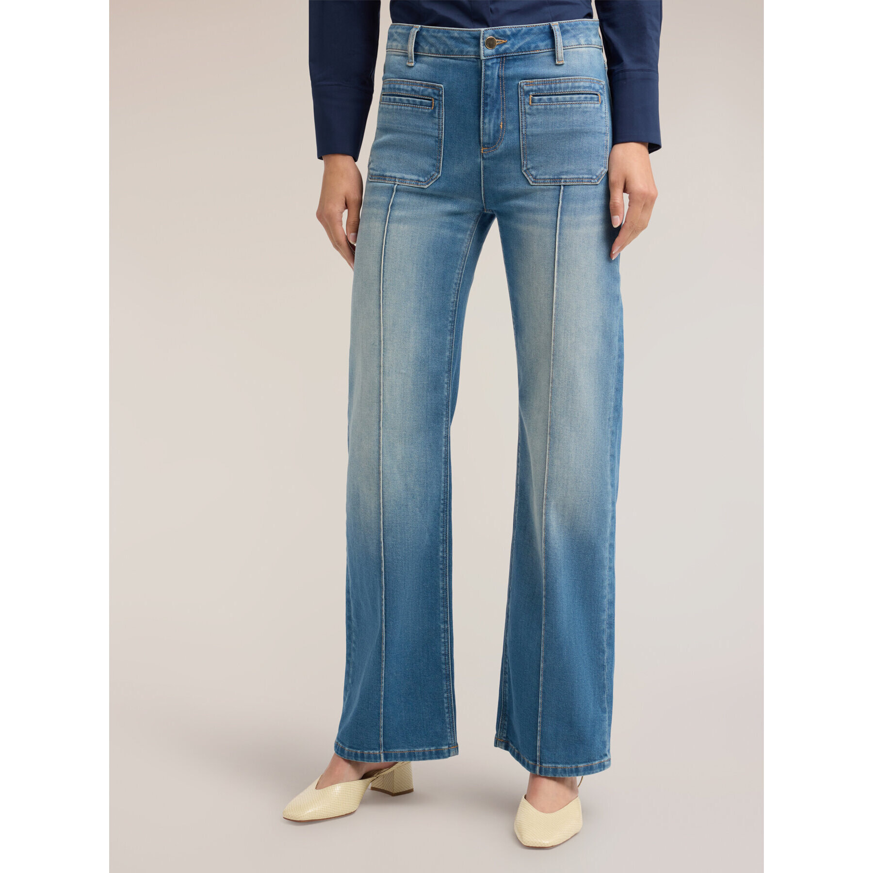 Motivi - Jeans wide leg con tasche patch - Azzurro