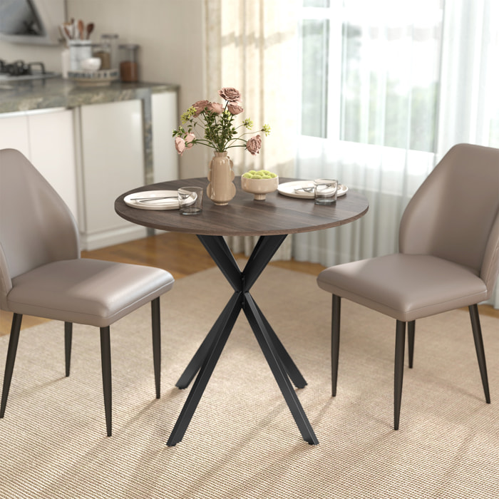 HOMCOM Mesa de Comedor Redonda, Mesa de Cocina Pequeña para 2 Personas, Estilo Industrial, Patas de Acero Cruzadas, para Comedor, Cocina, Salón, Ø80 cm, Marrón