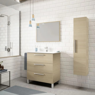 Mueble de baño Athena 80 3 cajones + espejo Roble