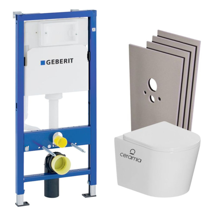 Pack WC bâti-support Duofix  + WC suspendu sans bride + abattant SoftClose + plaque blanche + set d'habillage (CETORGEB1SB)
