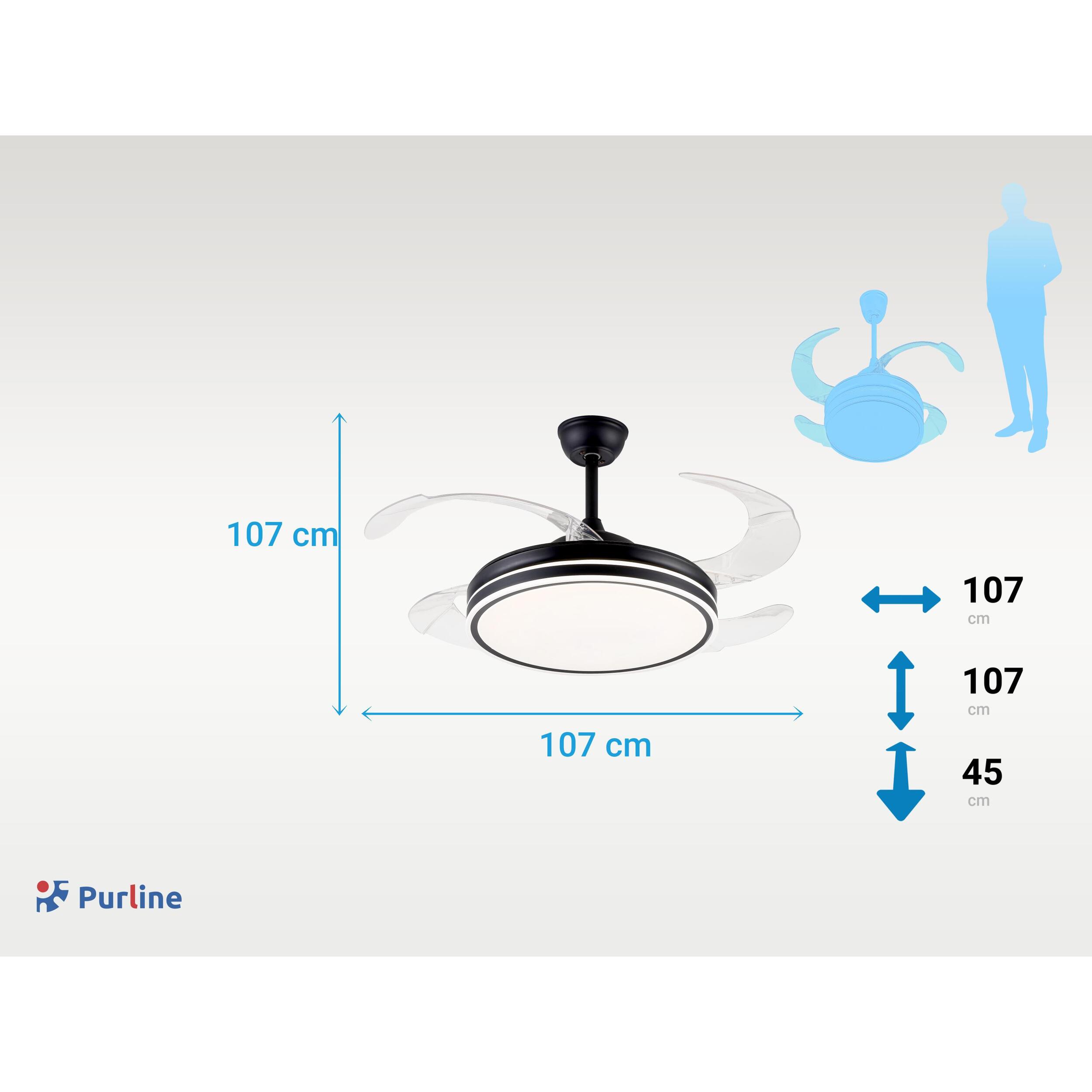 Ventilateur de plafond rétractable avec lumière LED et minuterie