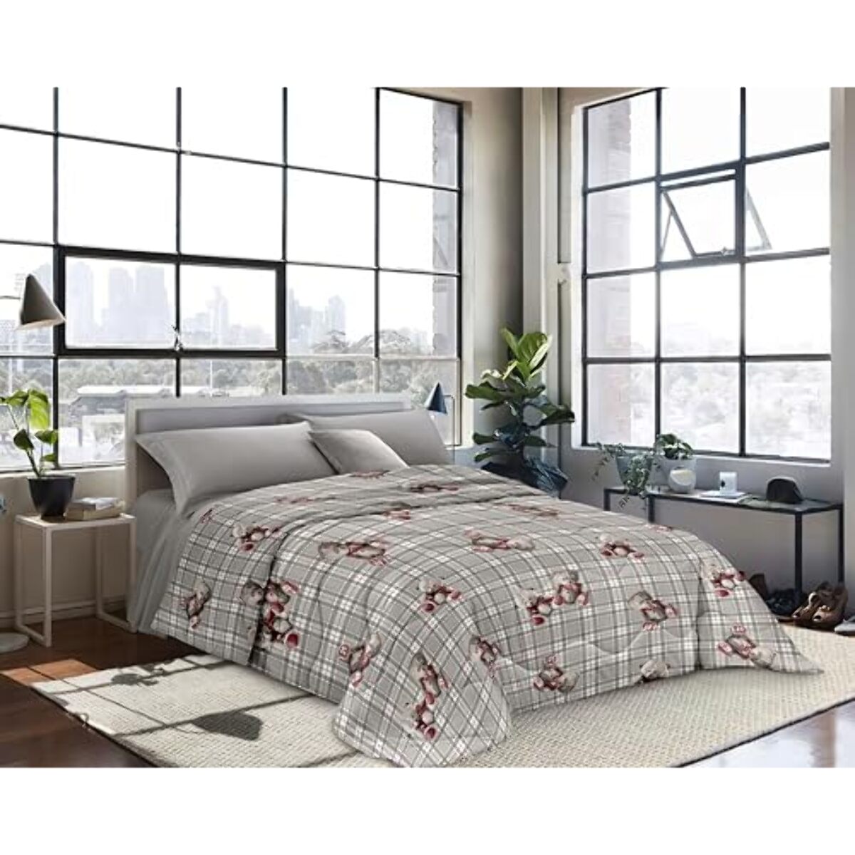 INTRECCI Piumino Singolo, 170 x 260 cm, Piumino Ecologico, Caldo, Invernale, 300 g/m², Anallergico e Antiacaro, Made in Italy, Lavabile in Lavatrice, Soffice, Morbido. Fantasia: Orsetti grigio