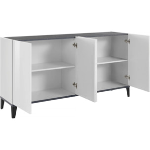 Credenza moderna a 4 ante, Made in Italy, Madia da cucina rialzata, Buffet di design da soggiorno, Cm 160x40h82, Bianco lucido e Ardesia