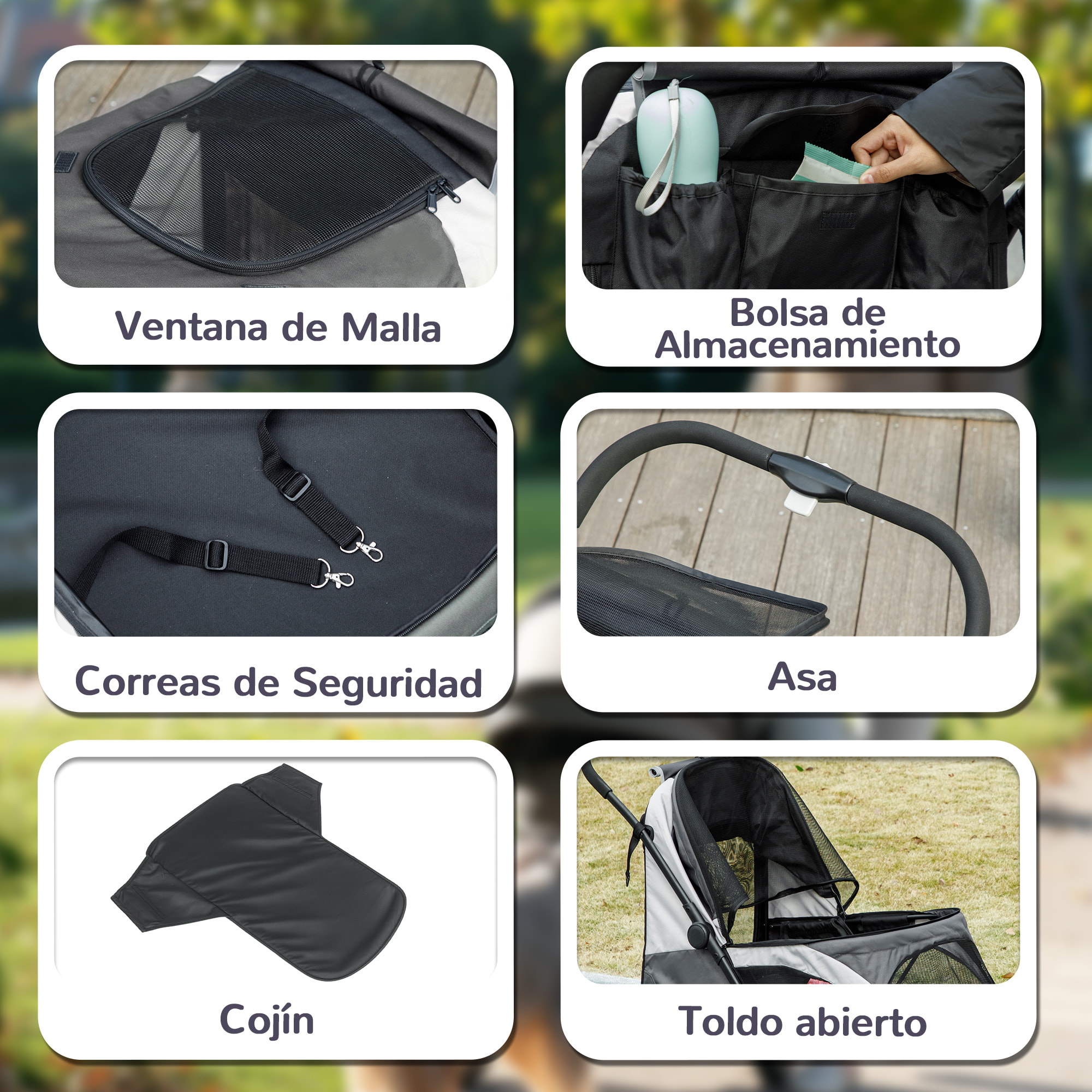 Carrito para Perros Plegable, Cochecito para Perros Grandes con Ventanas de Malla, Cojín Lavable, Correas de Seguridad, Ruedas Amortiguadoras y Bolsas, Carga 30 kg, 124x67x100 cm, Gris Oscuro
