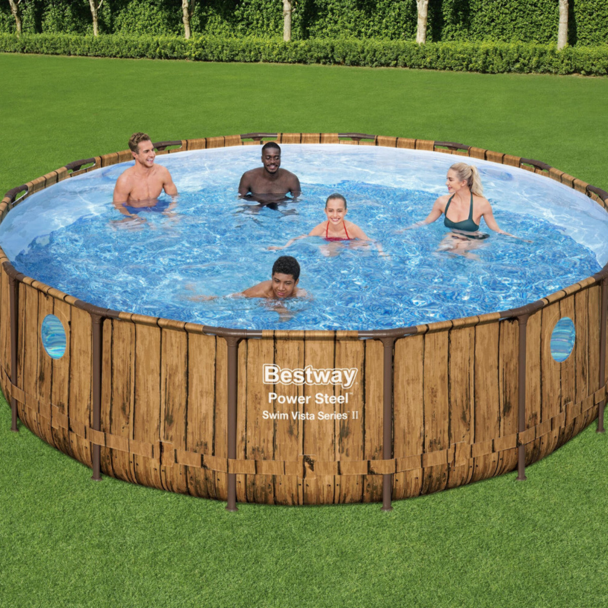 Bestway Piscine hors sol tubulaire ronde Bestway Power Steel Swim Vista 488 x 122 cm décor bois