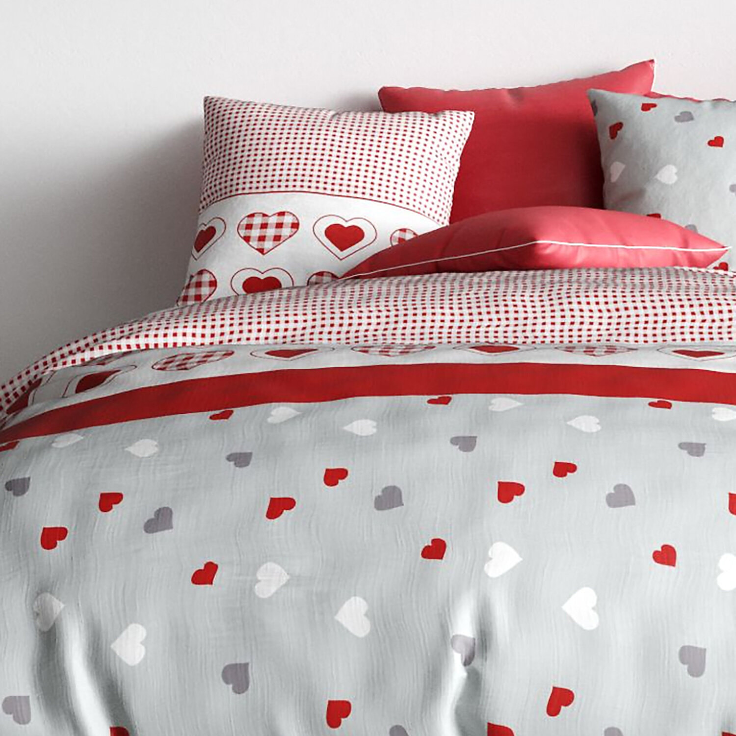 Parure housse de couette coton gris clair