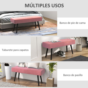 Taburete Pie de Cama Multifuncional Banco Pie de Cama Moderno Banco Dormitorio con Pies de Acero y Asiento Acolchado Carga 120 kg para Entrada Pasillo 100x36x45 cm Rosa