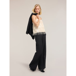 Motivi - Top in tulle con frange - Beige