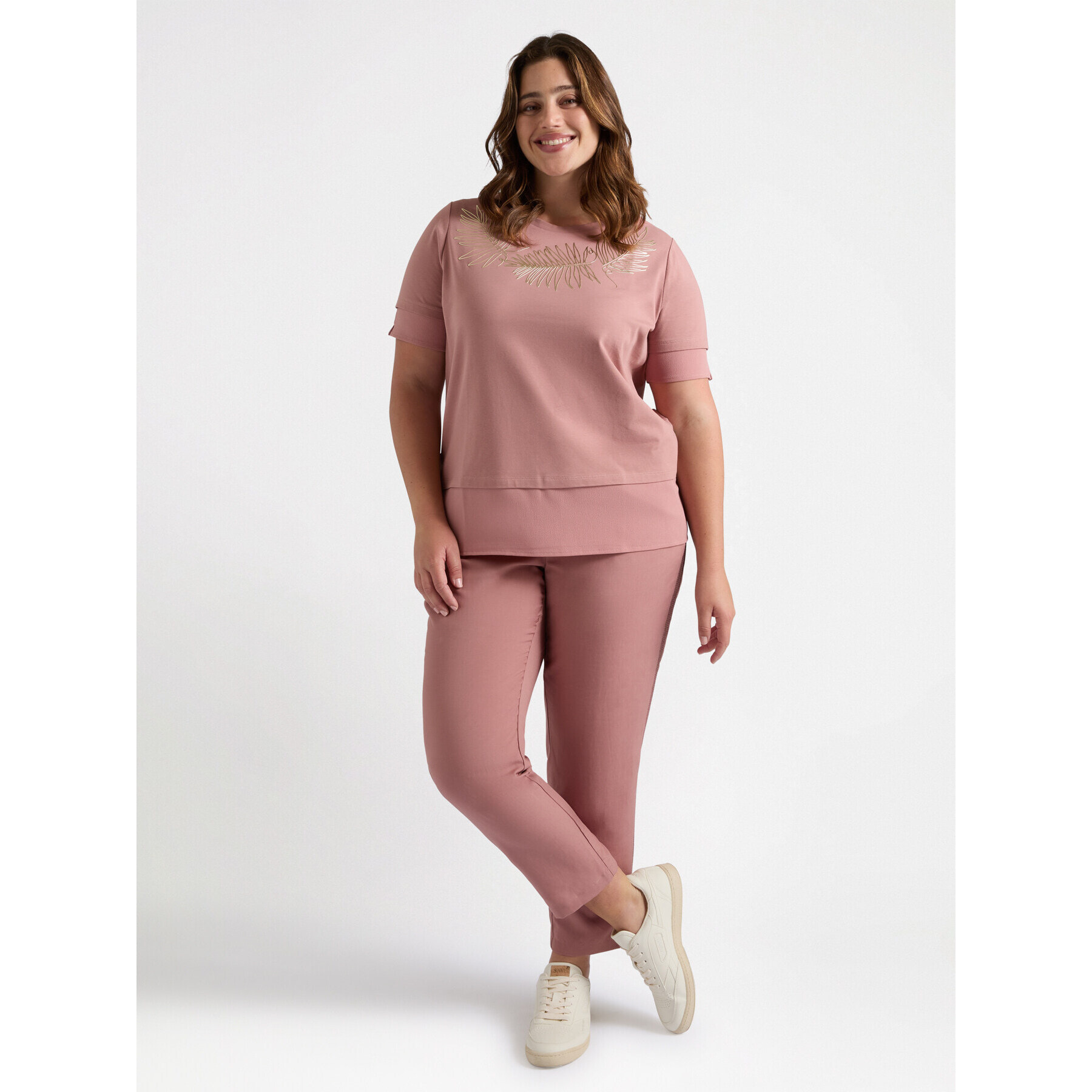 Fiorella Rubino - Camiseta con estampado de hojas - Rosa cipria