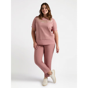 Fiorella Rubino - Camiseta con estampado de hojas - Rosa cipria