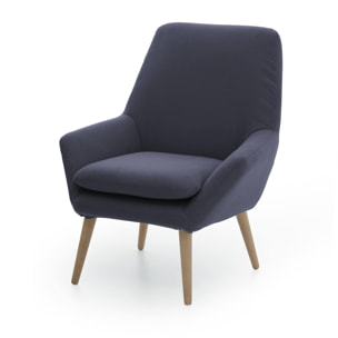 Poltrona Annarita, Poltrona di design da salotto, 100% Made in Italy, Poltroncina relax in tessuto imbottito, Cm 80x70h95, Blu