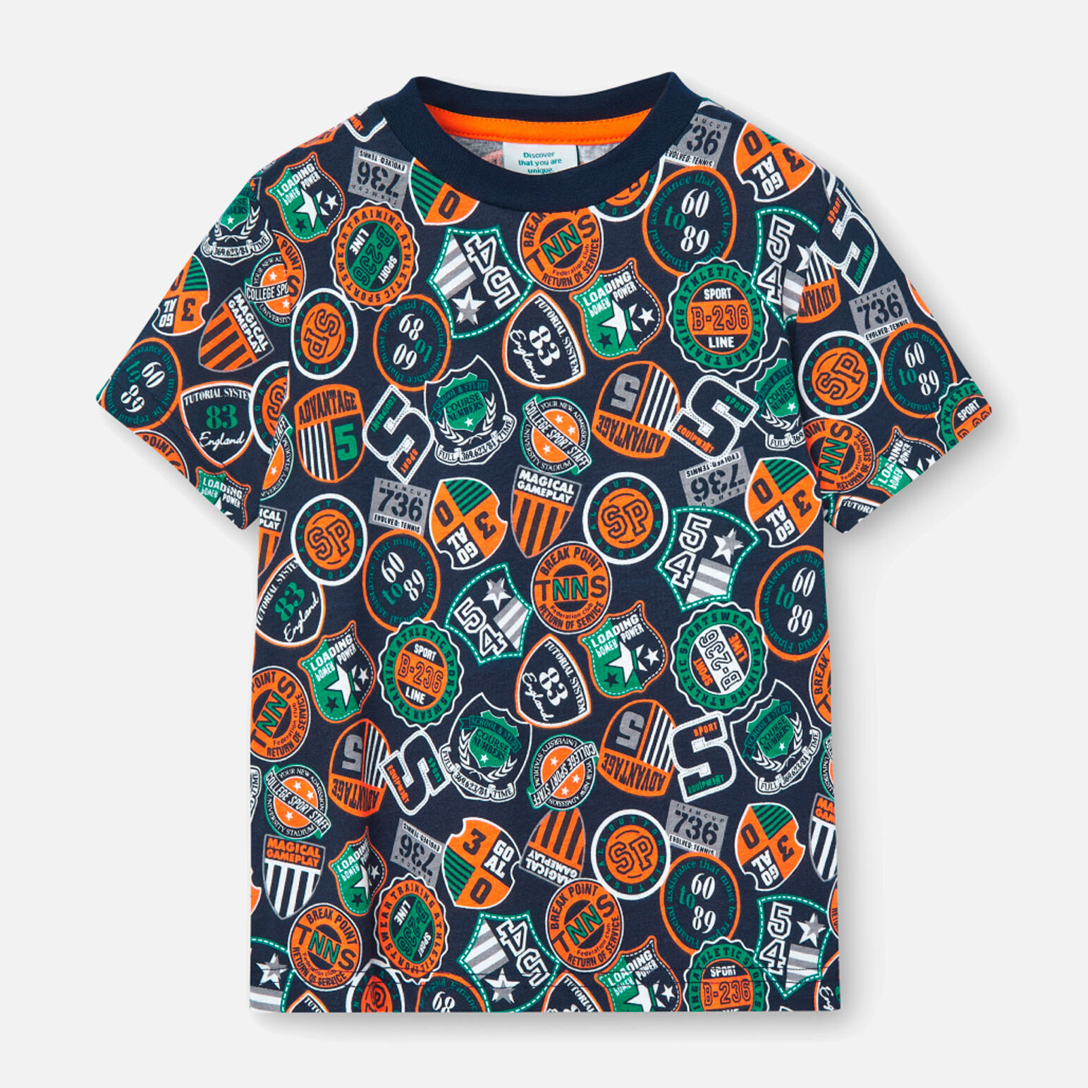 Camiseta estampada niÃ±o, algodÃ³n, mangas cortas, azul marino