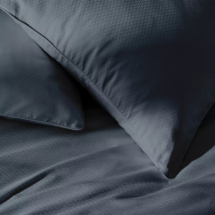 Housse de couette satin de coton motif jacquard bleu Vibrato bleu nuit