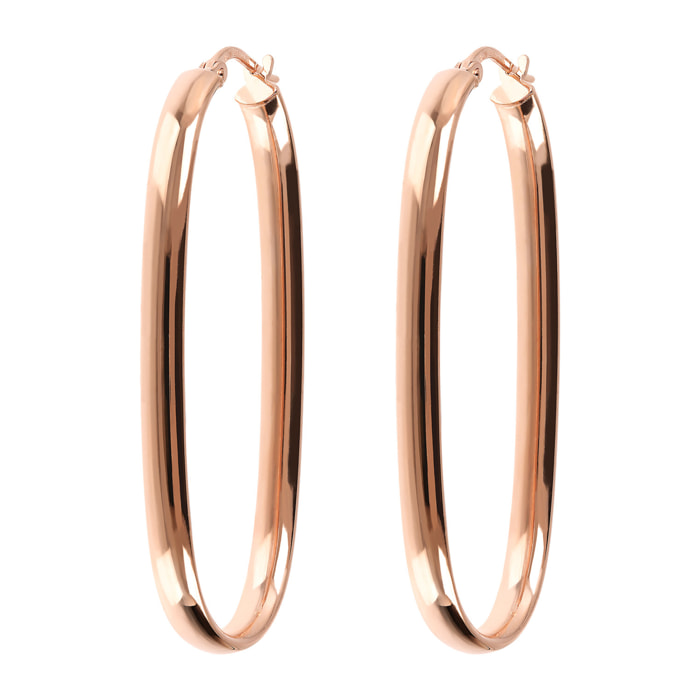 Orecchini Ovali Allungati Large in Argento 925 placcato Oro Rosa 18Kt