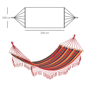 Hamaca de Jardín 200x100 cm Hamaca Colgante con Travesaños de Madera Carga 120 kg para Patio Terraza Balcón Camping Multicolor