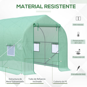 Invernadero de Jardín 400x200x200 cm Tipo Túnel con 6 Ventanas y Puerta Verde