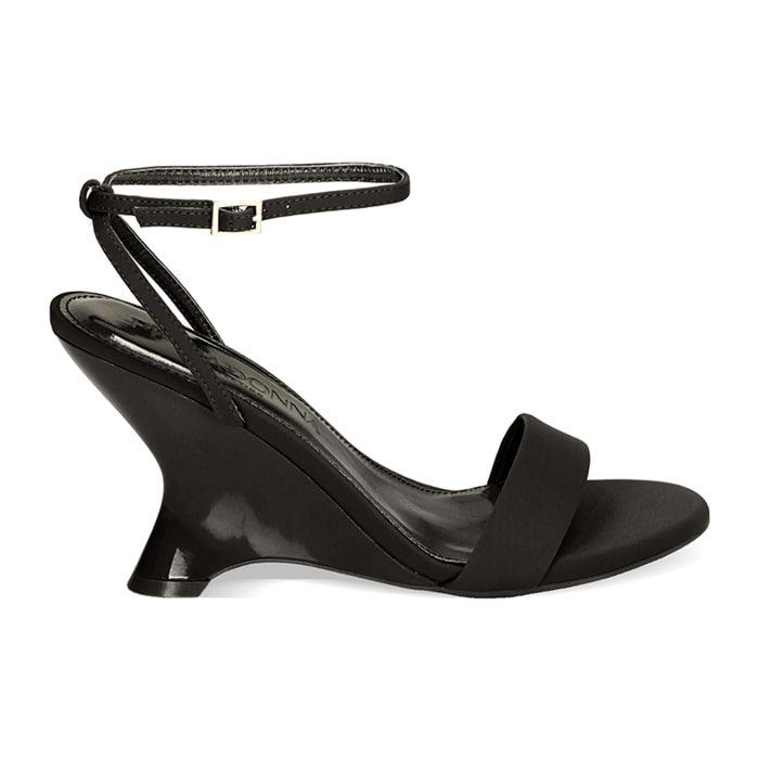 Sandali neri in lycra, zeppa 9 cm