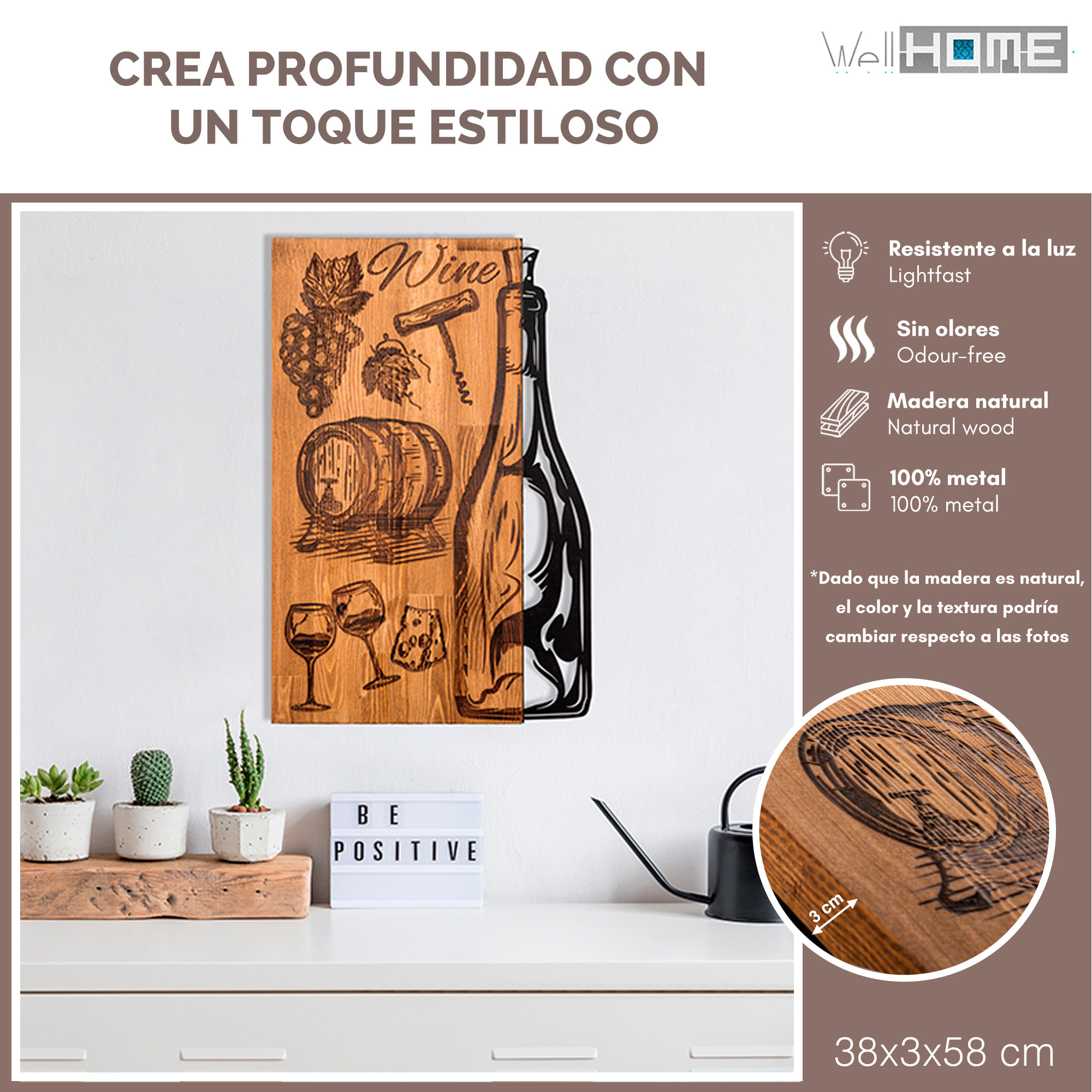 Decoración mural de madera y metal WELL HOME