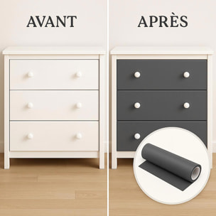 Rouleau adhésif décoratif Vinyle au Mètre - Gris tempete - Sticker Lavable Imperméable Mur Cuisine Meubles