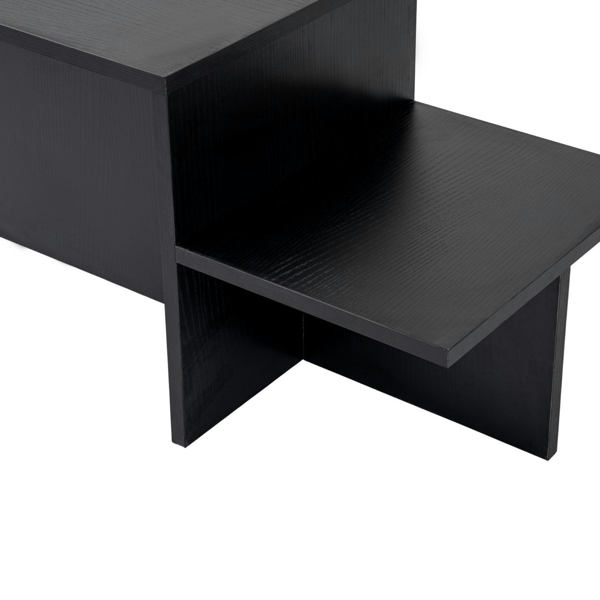 Table basse moderne effet bois noir - 2 niveaux MARFA