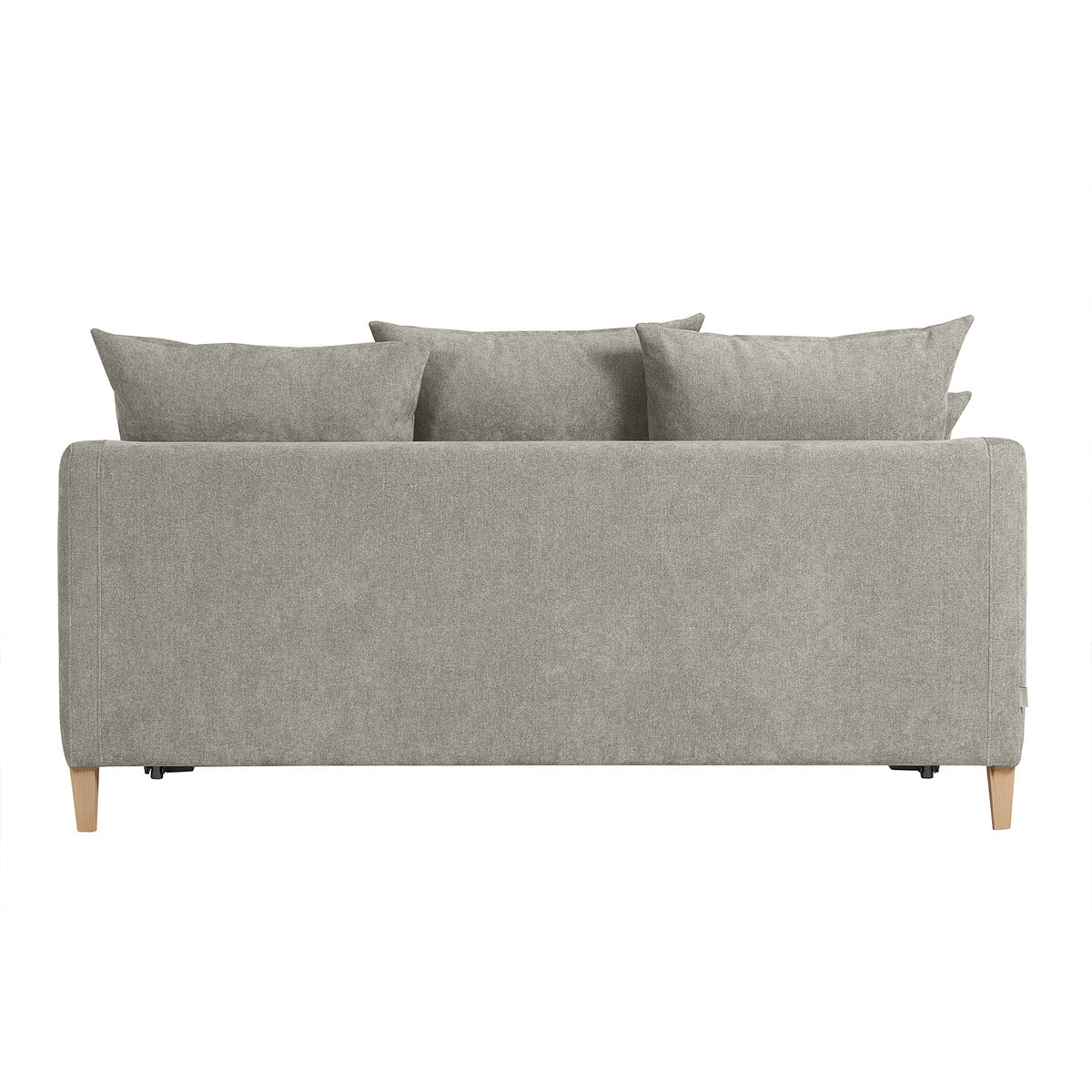 Canapé convertible scandinave 3 places en tissu effet velours gris et bois clair LOUISE