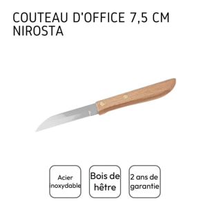 Couteau d'office manche en bois lame de 7,5 cm Nirosta Country