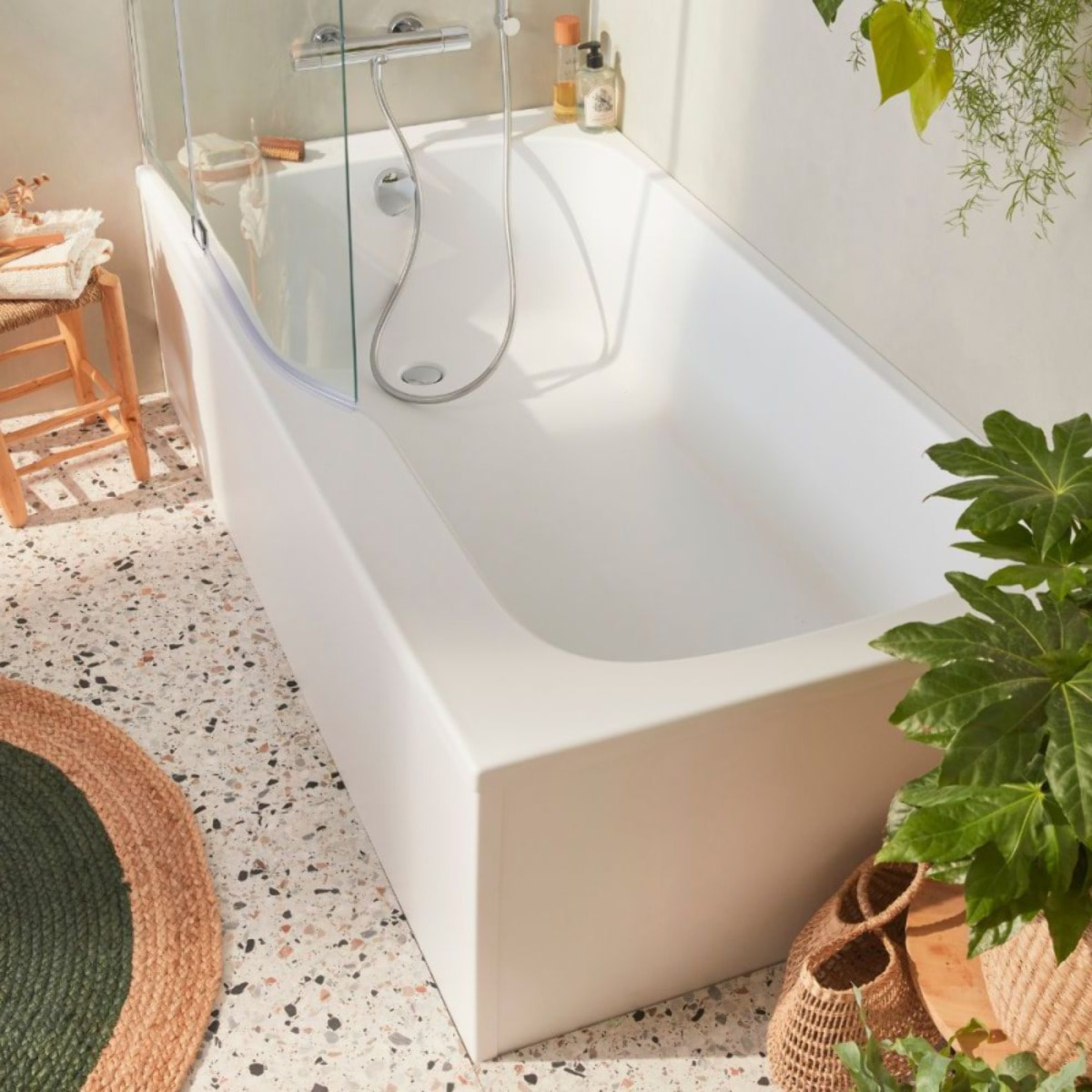 Baignoire bain douche Malice + pare bain + étagère 170 x 90, v. gauche