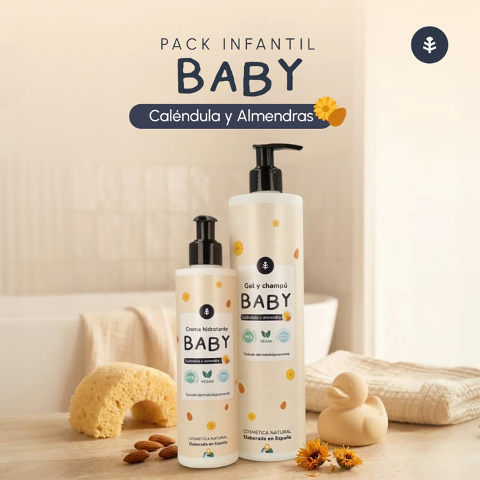 Pack Infantil Caléndula y Almendra: gel y champú + crema hidratante  Planeta Huerto