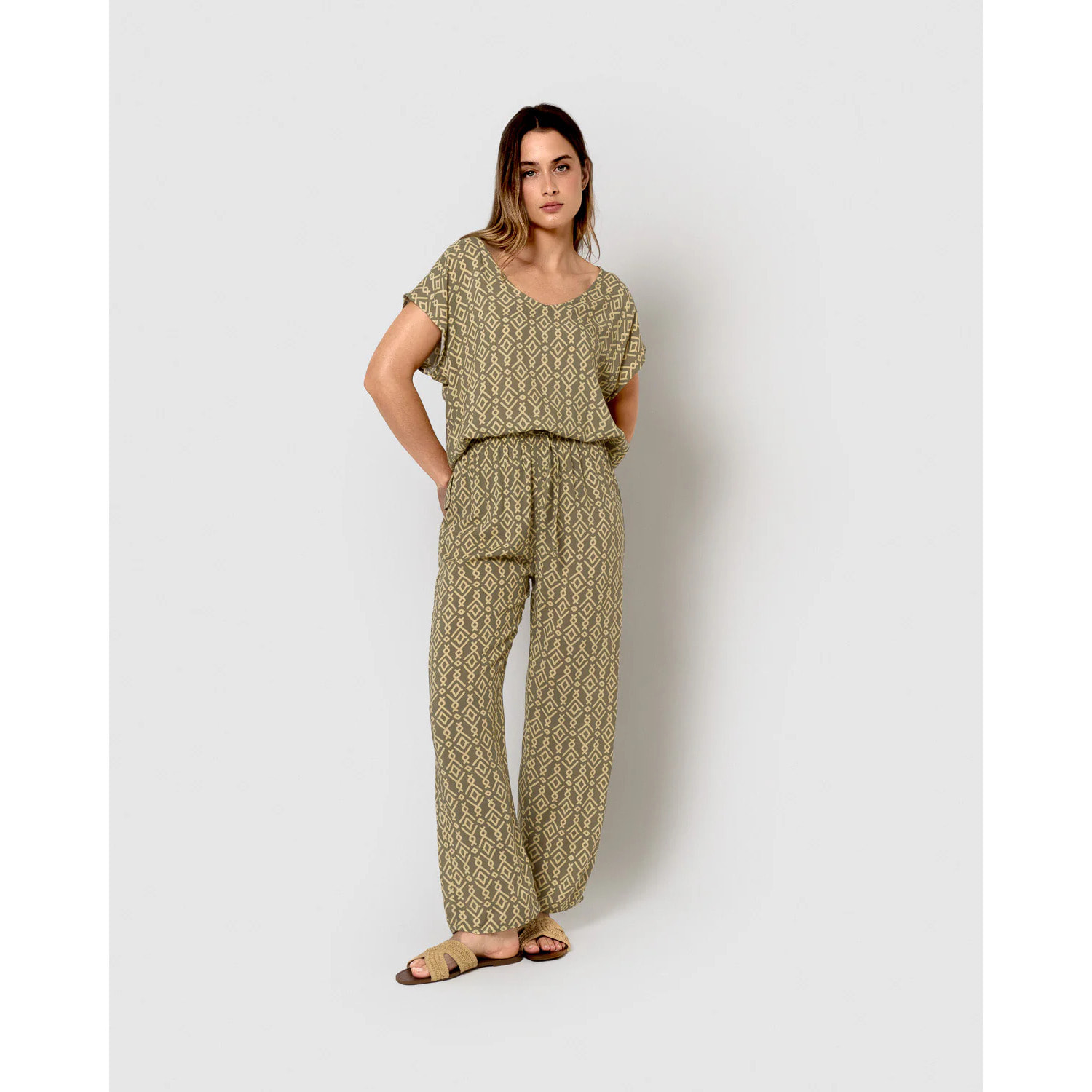 Pantalón viscosa rubio verde