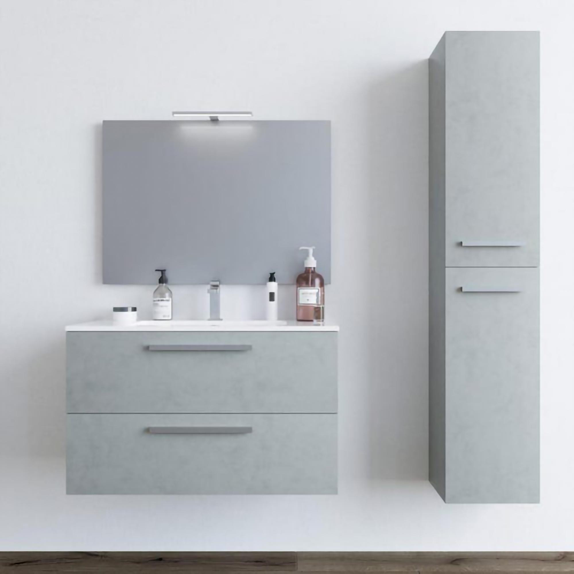 Colonna bagno Alexandria, Mobile a colonna per bagno a 2 ante, Armadio pensile sospeso con 2 ripiani, cm 30x25h150, Grigio cemento