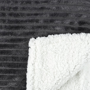 Plaid - HOME DECO FACTORY - Flanelle - Côtelé - Sherpa - Gris - 180 x 220 cm