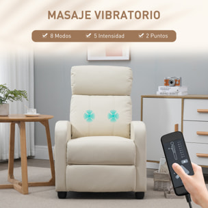 Sillón de Masaje Sillón Relax Reclinable con Mando a Distancia 2 Zonas de Masaje 8 Programas 5 Niveles de Intensidad 1 Bolsillo Lateral y Temporizador Tapizado en PU 68x88x98 cm Crema