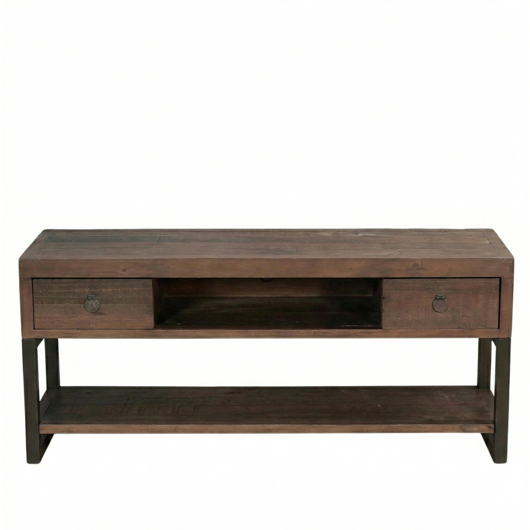 Meuble TV bois brun recyclé double plateau SAMOA