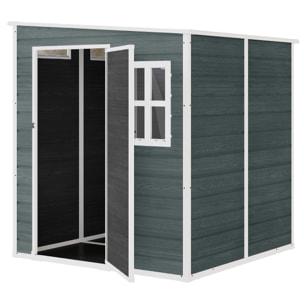 Abri de jardin 2,89 m² porte verrouillable plancher fenêtres aérations résine PP effet bois gris blanc