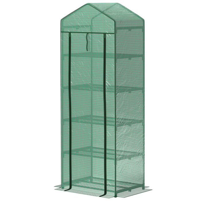 Serre de jardin balcon 5 étagères porte zippée 69 x 49 x 193 cm acier thermolaqué bâche PE vert
