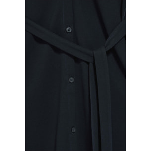 Vestido azul marino sin mangas abotonado con monograma bordado