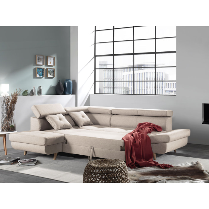 Linea - Canapé d'angle gauche convertible - 5 places - avec têtières - Beige