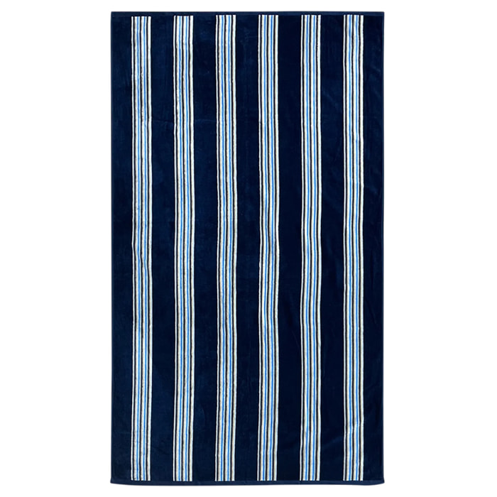 Serviette de plage M éponge velours Jacquard - Milonga Bleu Marine - 400g/m²