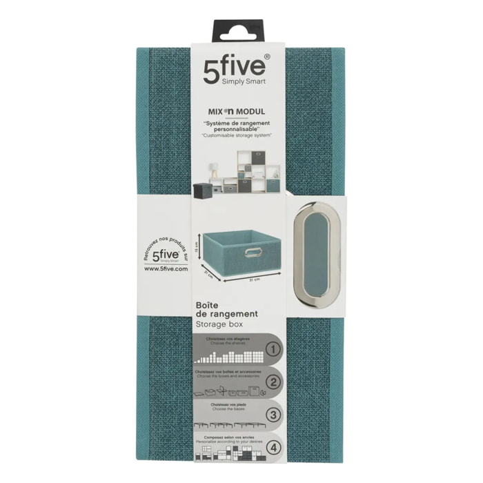 Panier velours 31x15cm "Mix N' Modul" bleu pétrole chiné