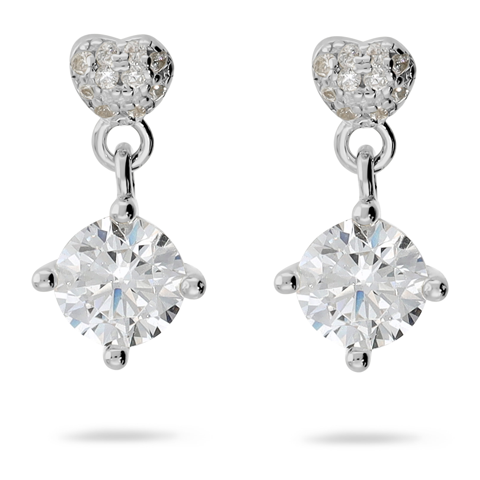 Orecchini Pendenti Cuore in Argento 925 placcato Rodio con Ciondolo in Cubic Zirconia