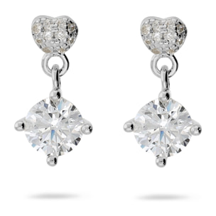 Orecchini Pendenti Cuore in Argento 925 placcato Rodio con Ciondolo in Cubic Zirconia